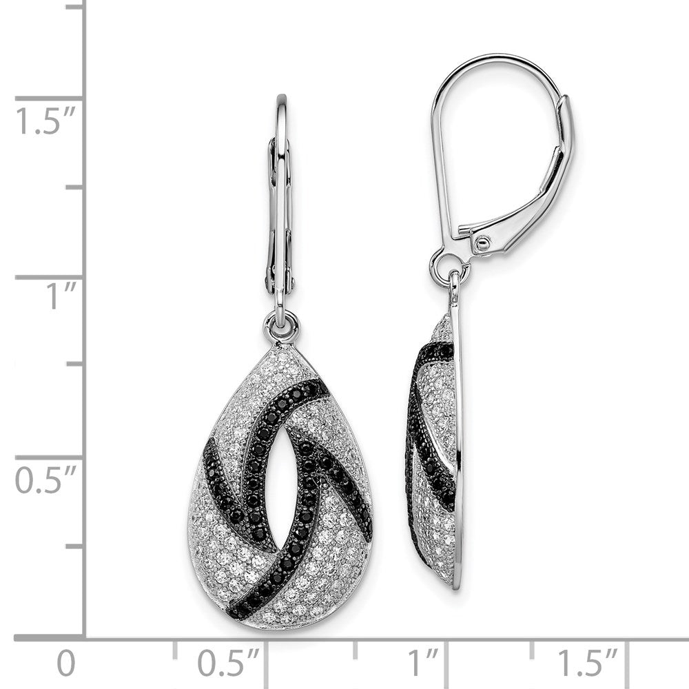 Sterling Silver Brilliant Embers Rhodium-Plated 198 Micro Pav Black And White Cz Teardrop Leverback Earrings