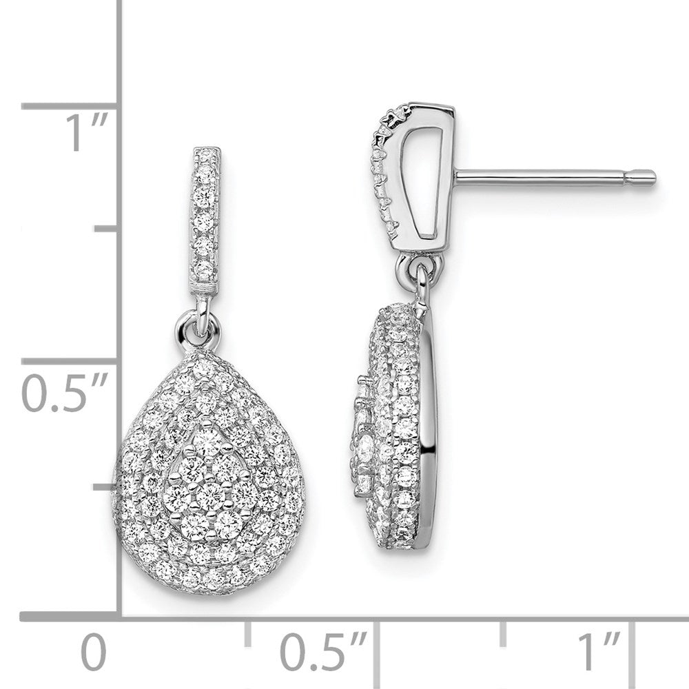 Sterling Silver Brilliant Embers Rhodium-Plated 164 Stone Micro Pav Cz Teardrop Dangle Post Earrings