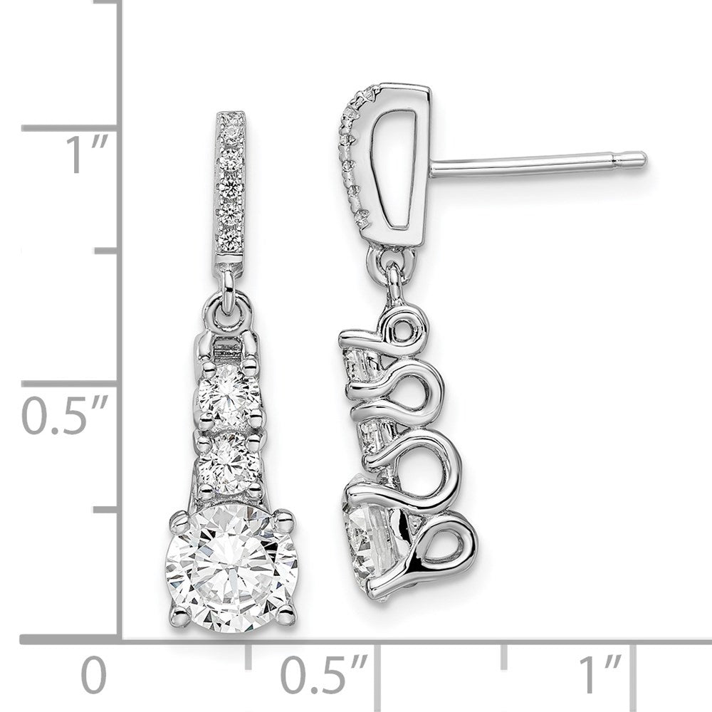 Sterling Silver Brilliant Embers Rhodium-Plated 18 Stone Micro Pav Cz 3 Dangle Post Earrings