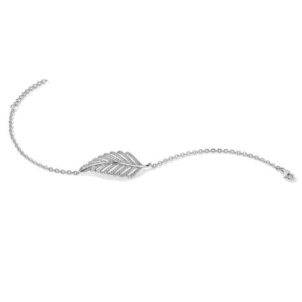 Sterling Silver Brilliant Embers Rhodium-Plated 87 Stone 7 Inch Micro Pav Cz Feather Bracelet With 1 Extender