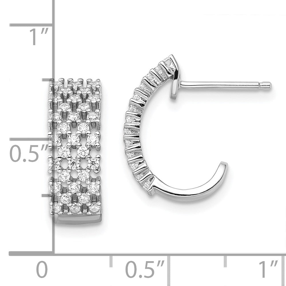 Sterling Silver Brilliant Embers Rhodium-Plated 66 Stone Micro Pav Cz J Hoop Post Earrings