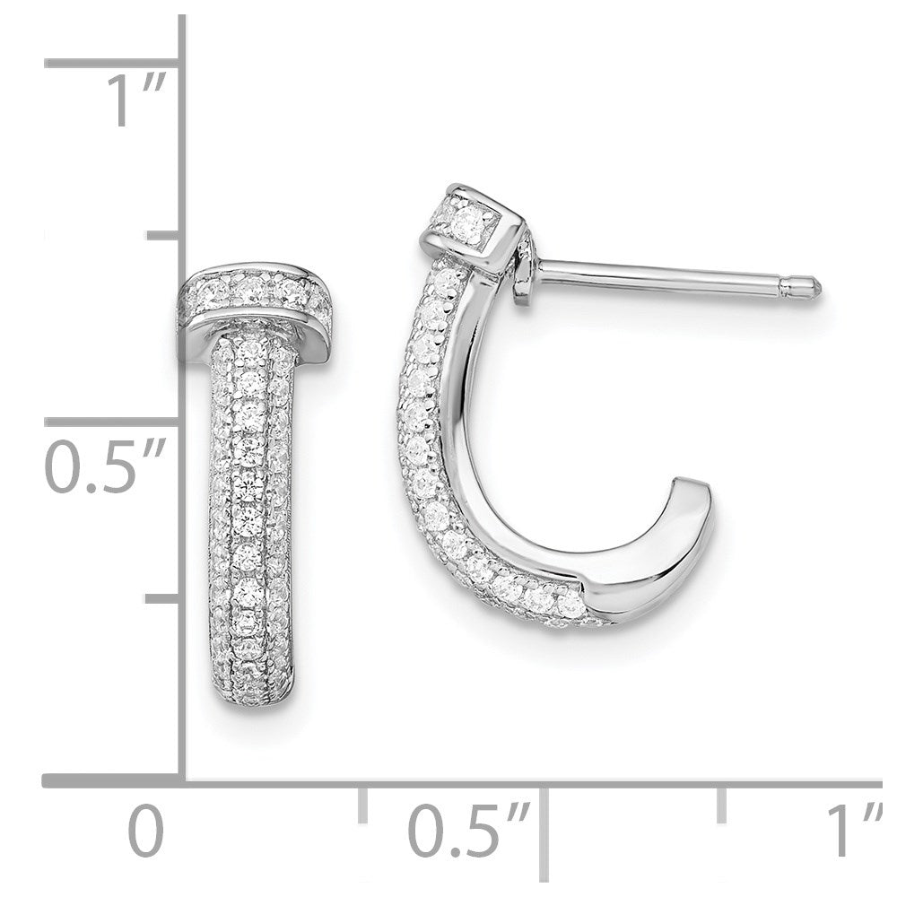 Sterling Silver Brilliant Embers Rhodium-Plated 90 Stone Micro Pav Cz J Hoop Post Earrings