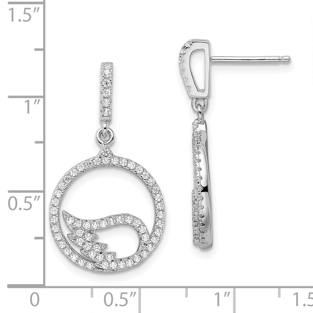 Sterling Silver Brilliant Embers Rhodium-Plated 128 Stone Micro Pav Cz Wing Dangle Post Earrings