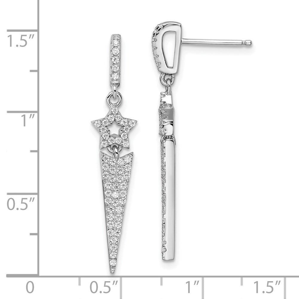 Sterling Silver Brilliant Embers Rhodium-Plated 108 Stone Micro Pav Cz Star Dangle Post Earrings