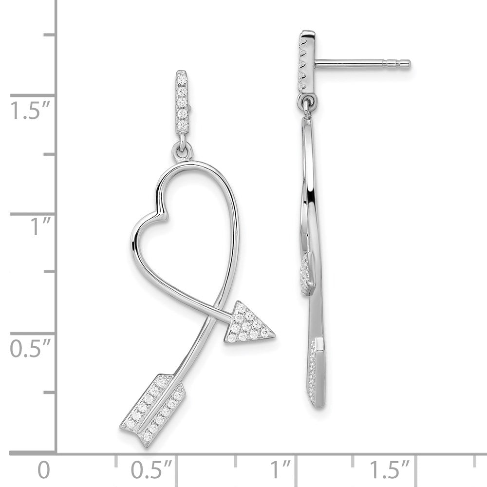 Sterling Silver Brilliant Embers Rhodium-Plated 54 Stone Micro Pav Cz Arrow Heart Dangle Post Earrings