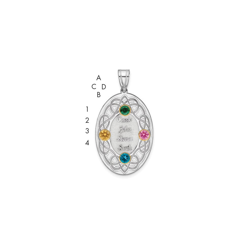 Sterling Silver Rhodium-Plated/14K Bezel Crystal Family Pendant