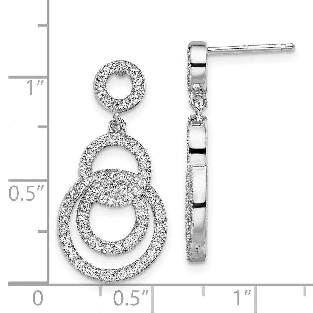 Sterling Silver Brilliant Embers Rhodium-Plated 164 Stone Micro Pav Cz Circle Dangle Post Earrings