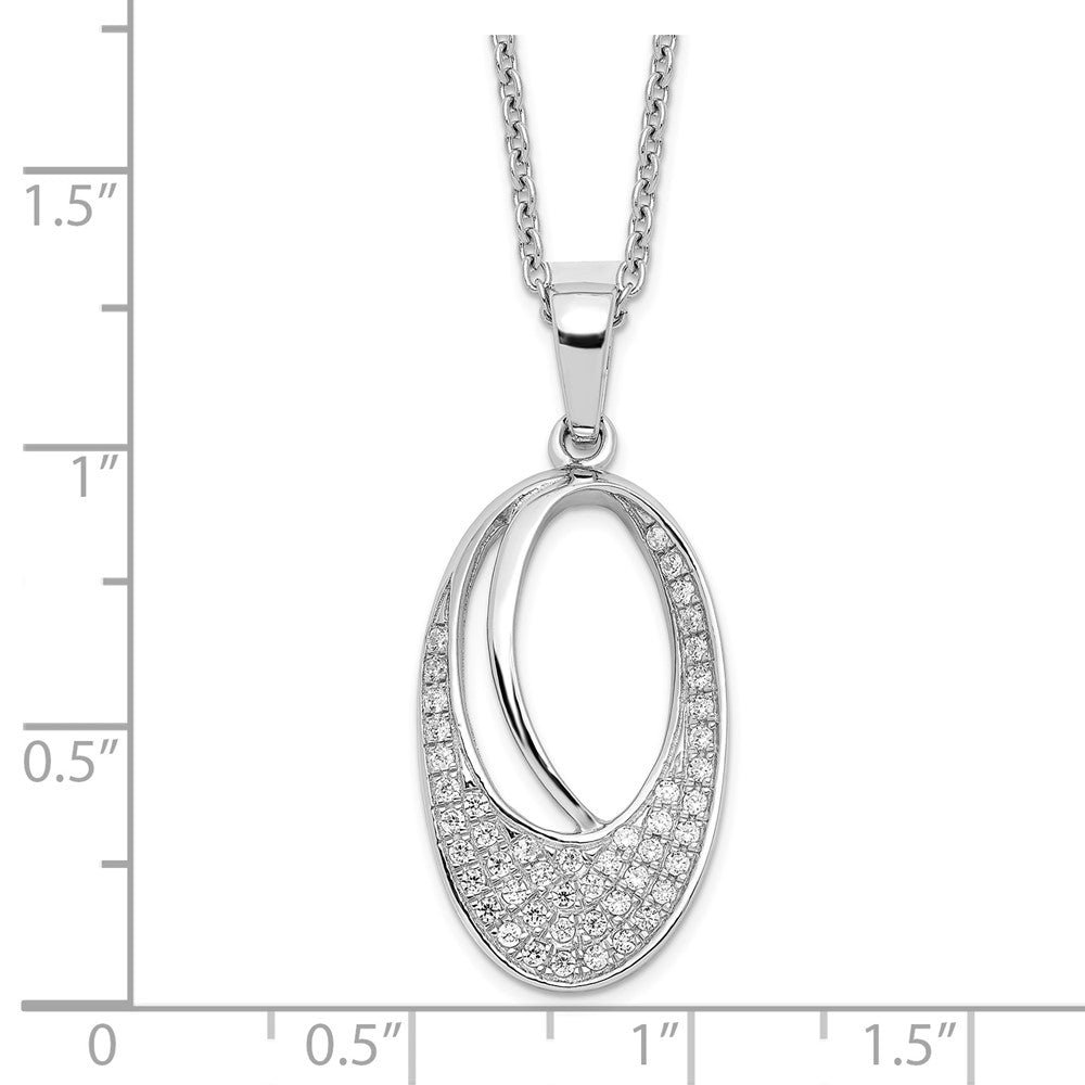 Sterling Silver Brilliant Embers Rhodium-Plated 48 Stone 18 Inch Micro Pav Cz Oval Necklace With 2 Extender
