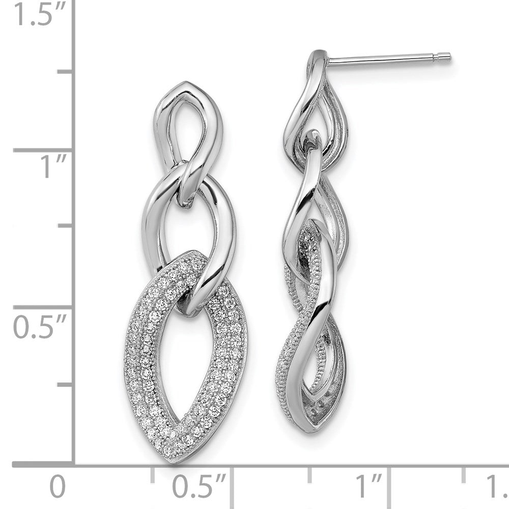 Sterling Silver Brilliant Embers Rhodium-Plated 132 Stone Micro Pav Cz Dangle Post Earrings