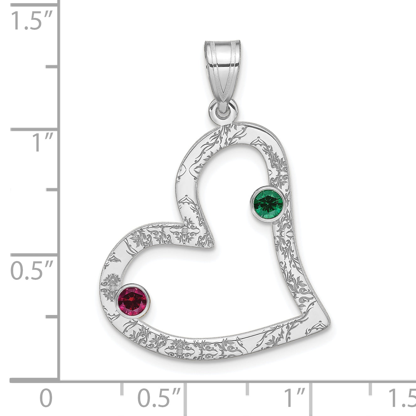 Sterling Silver Ss/Rhodium-Plated 2 Birthstone Heart With Ss Bezel Family Pendant