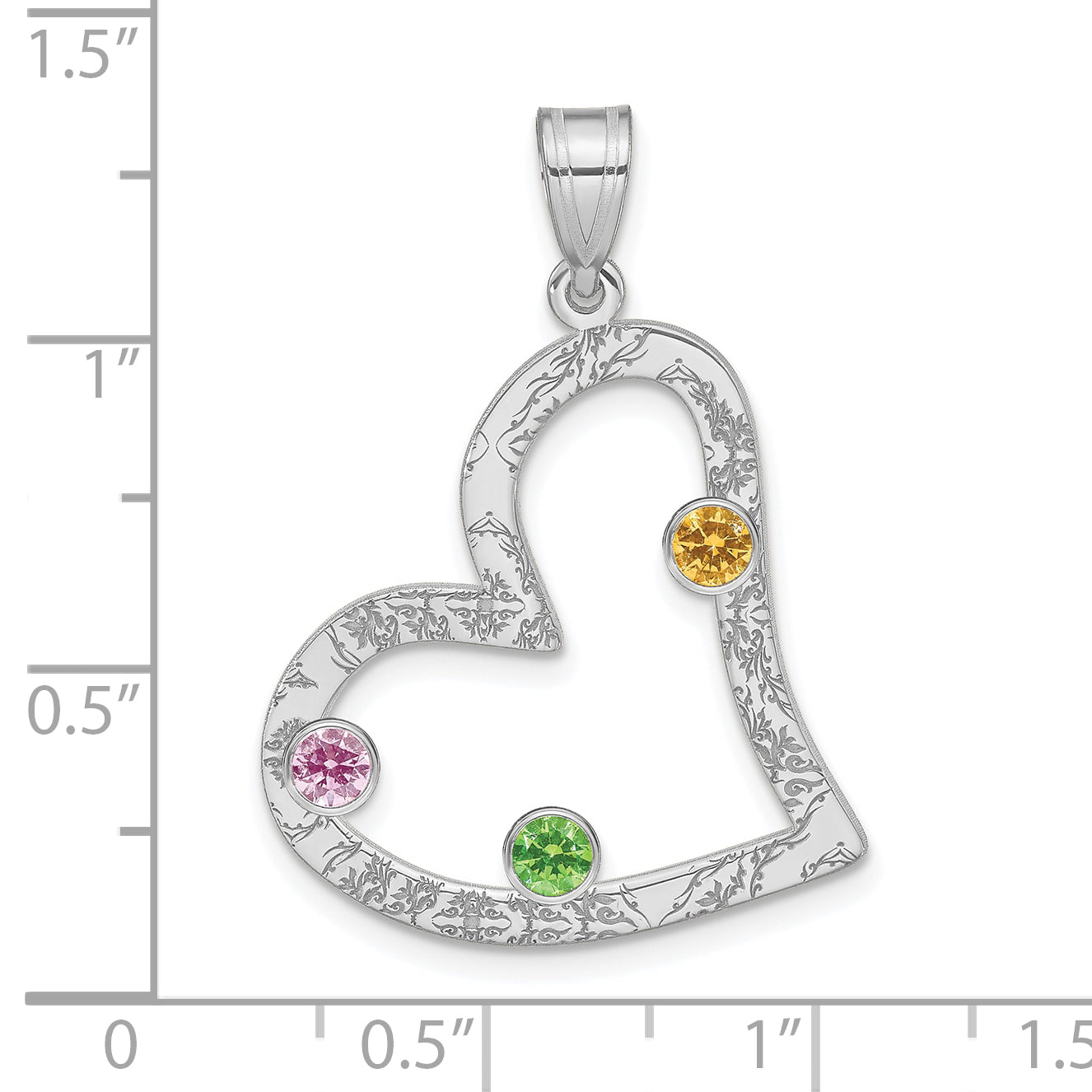 Sterling Silver Ss/Rhodium-Plated 3 Birthstone Heart With Ss Bezel Family Pendant