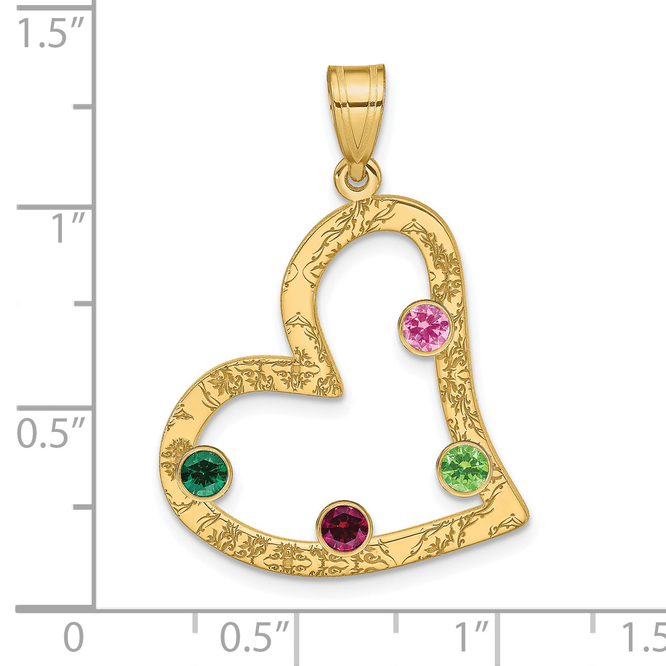 Ss/Gold Plated Sterling Silver/Gold-Plated 4 Birthstone Heart With Ss Bezel Family Pendant