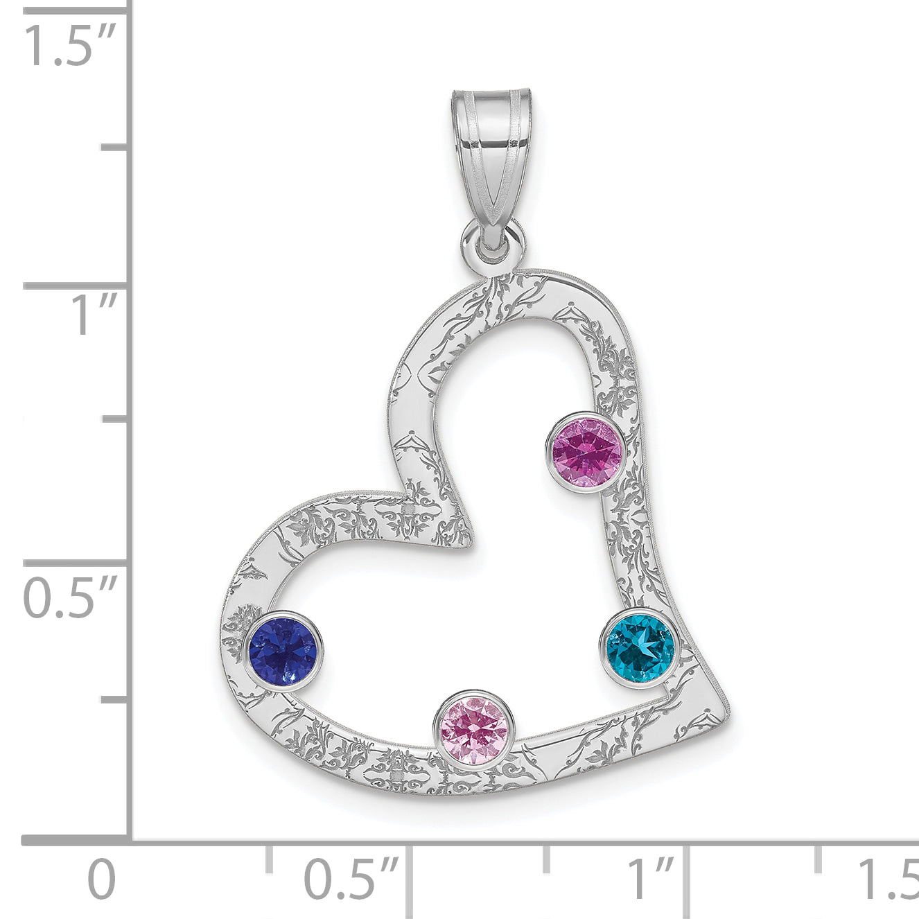 Sterling Silver Ss/Rhodium-Plated 4 Birthstone Heart With Ss Bezel Family Pendant