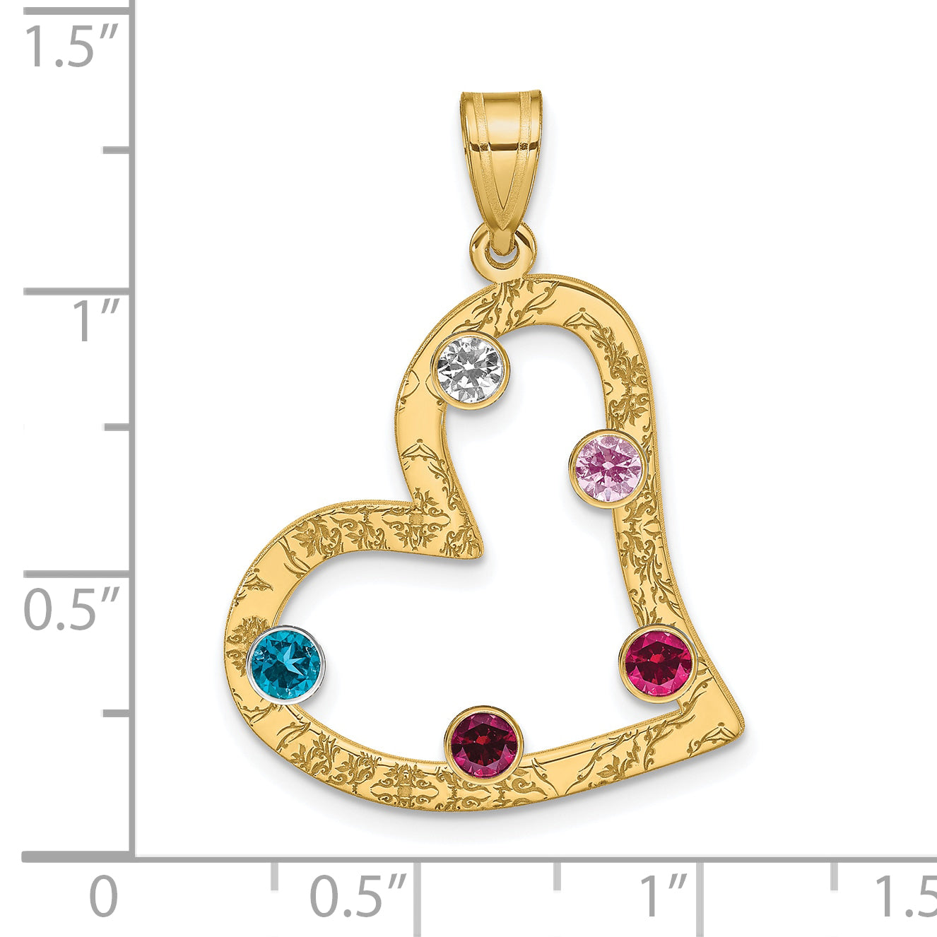 Ss/Gold Plated Sterling Silver/Gold-Plated 5 Birthstone Heart With Ss Bezel Family Pendant