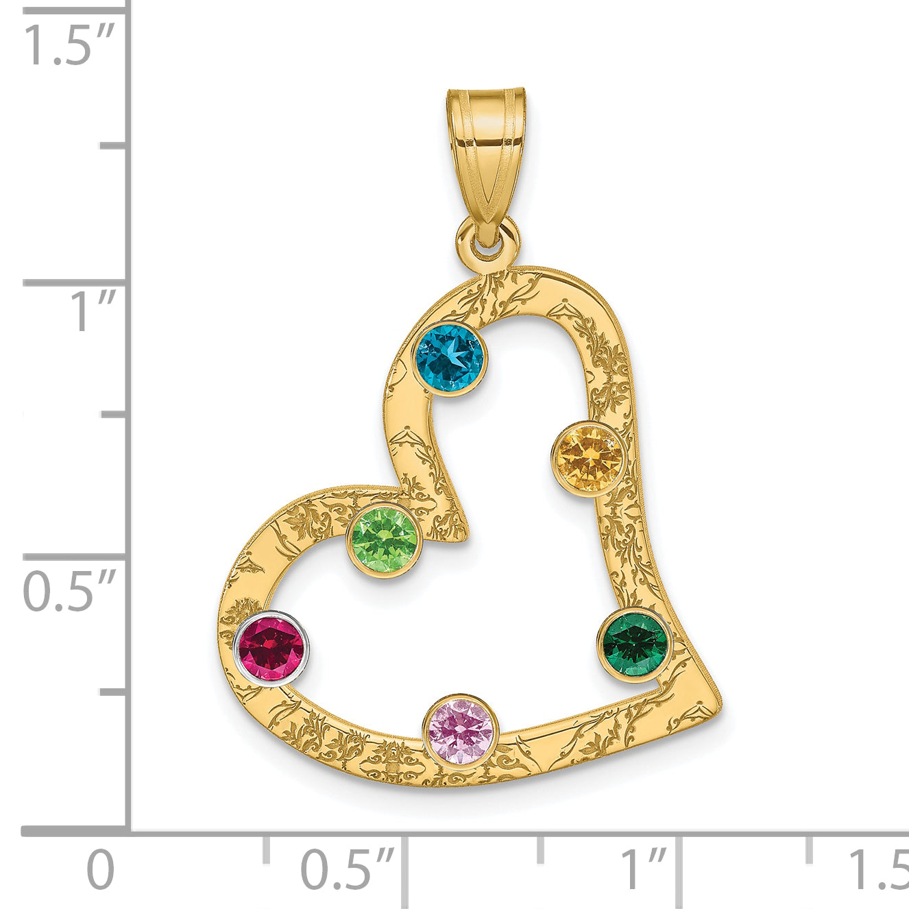 Ss/Gold Plated Sterling Silver/Gold-Plated 6 Birthstone Heart With Ss Bezel Family Pendant