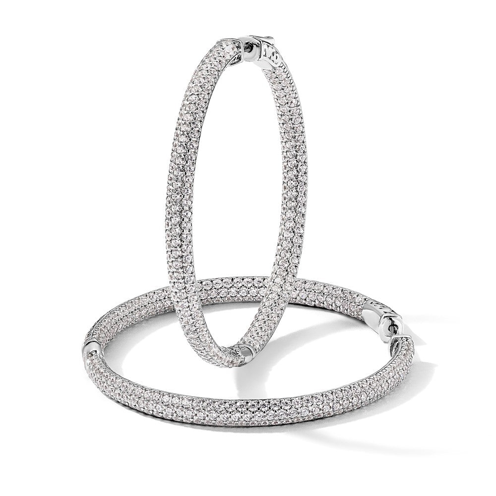 Sterling Silver Shimmer Rhodium-Plated 460 Stone Pav 1.5mm Cz In And Out Round Hinged Hoop Earrings