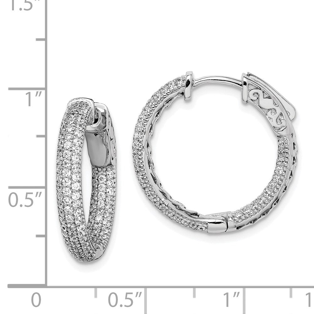 Sterling Silver Shimmer Rhodium-Plated 200 Stone Pav 1.1mm Cz In And Out Round Hinged Hoop Earrings