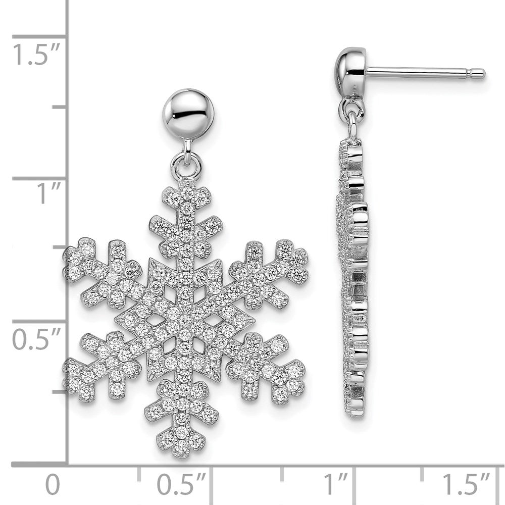 Sterling Silver Brilliant Embers Rhodium-Plated 242 Stone Micro Pav Cz Snowflake Dangle Post Earrings