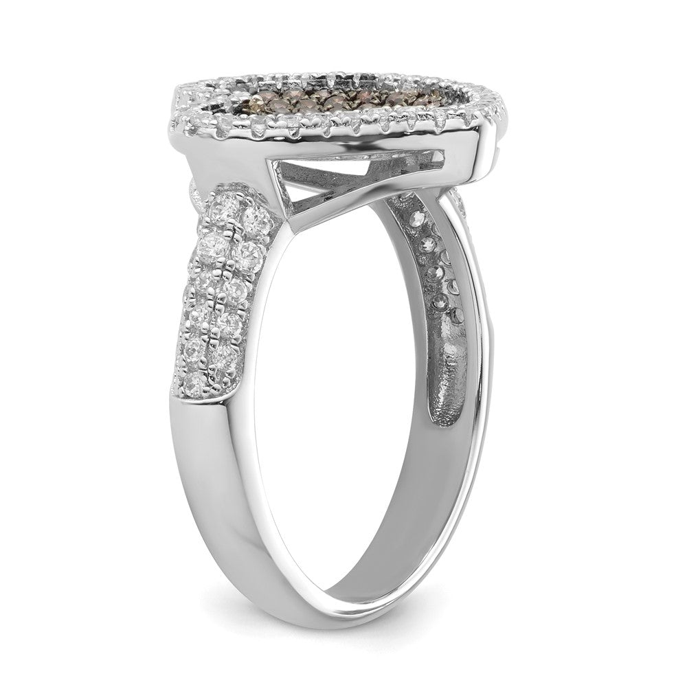 Sterling Silver Brown & Clear Cz Brilliant Embers Heart Ring