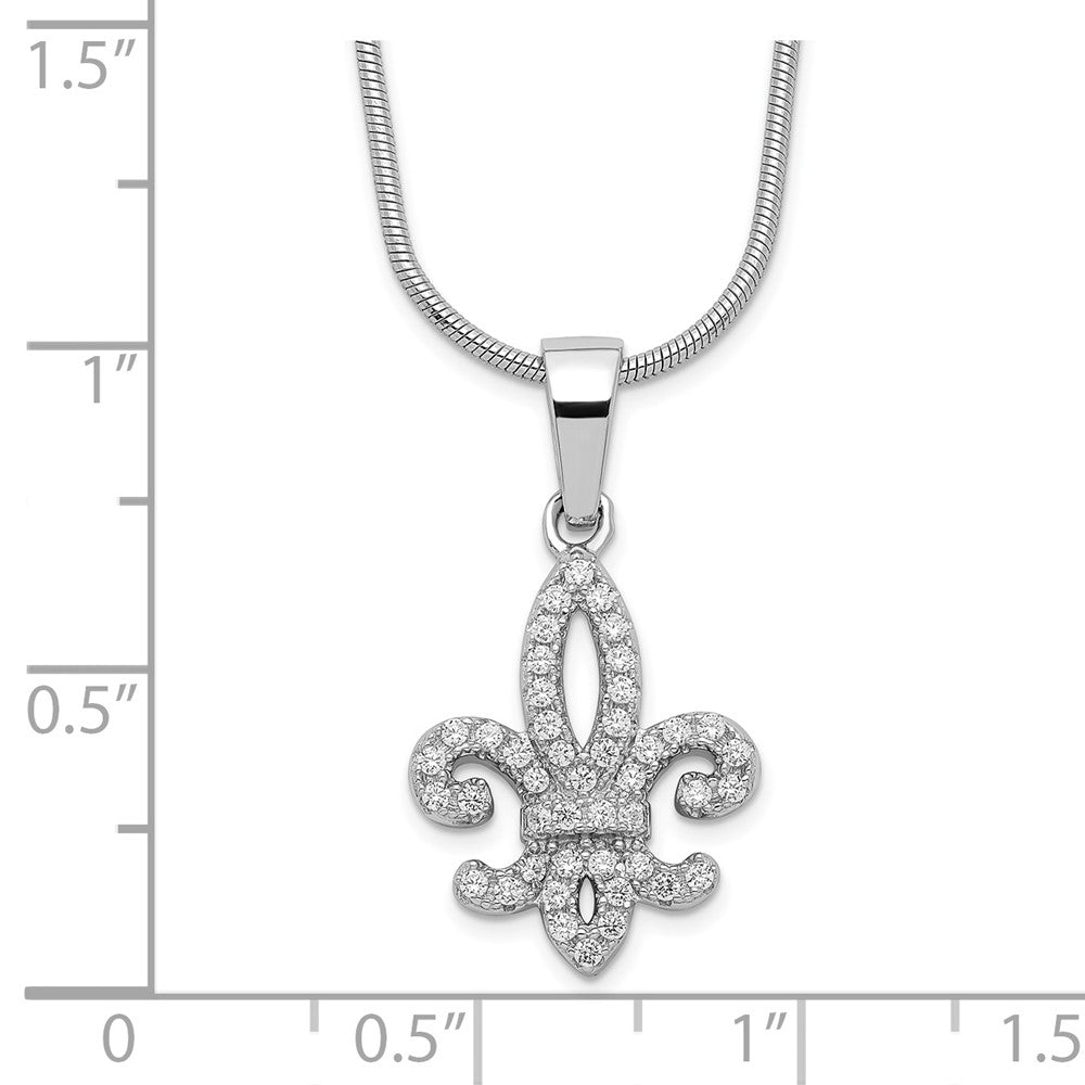 Sterling Silver Brilliant Embers Rhodium Plated 45 Stone 18 Inch Micro Pav‚Äö Cz Fleur De Lis Necklace With 2 Extender
