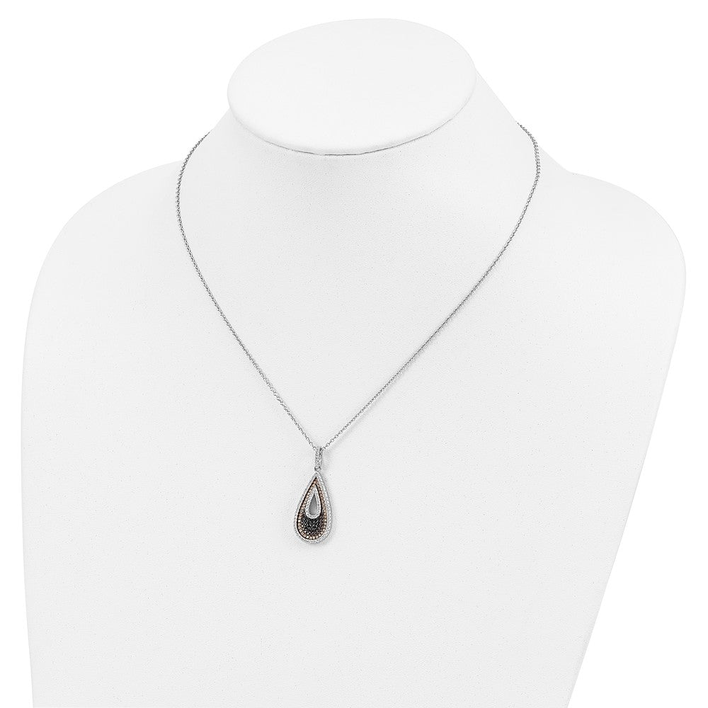 Sterling Silver Brilliant Embers Rhodium Plated 154 Stone 18 Inch Micro Pav‚Äö Black And White Cz Teardrop Necklace With 2 Extender