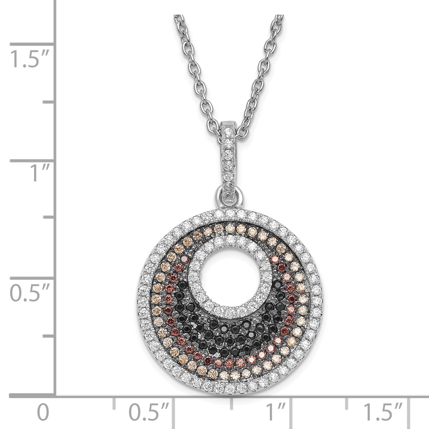 Sterling Silver True Fire & Multicolor Cz Circle W/ 2In Ext Necklace