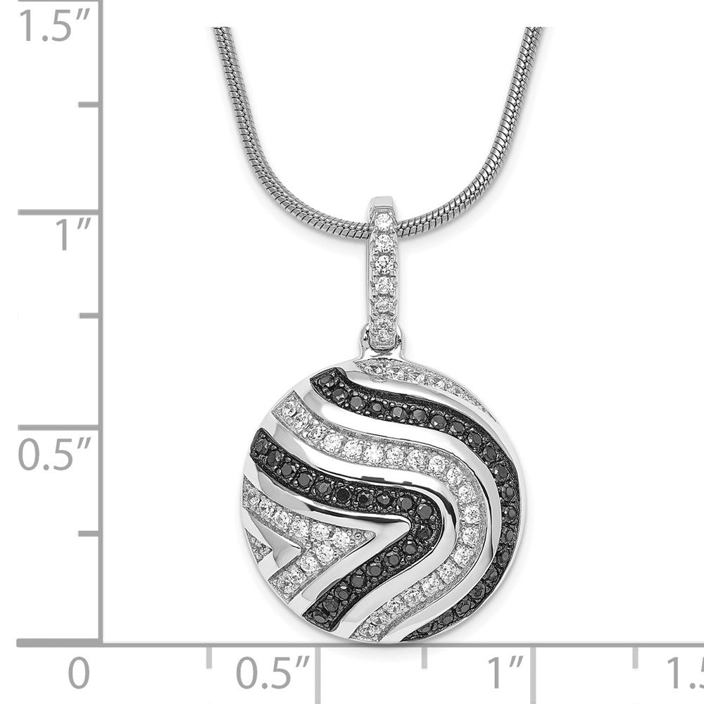 Sterling Silver True Fire Black & White Cz Circle W/ 2In Ext Necklace