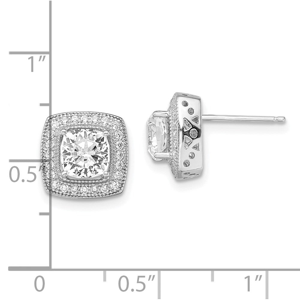 Sterling Silver Brilliant Embers Rhodium Plated 50 Stone Halo Micro Pav‚Äö Cz Post Earrings