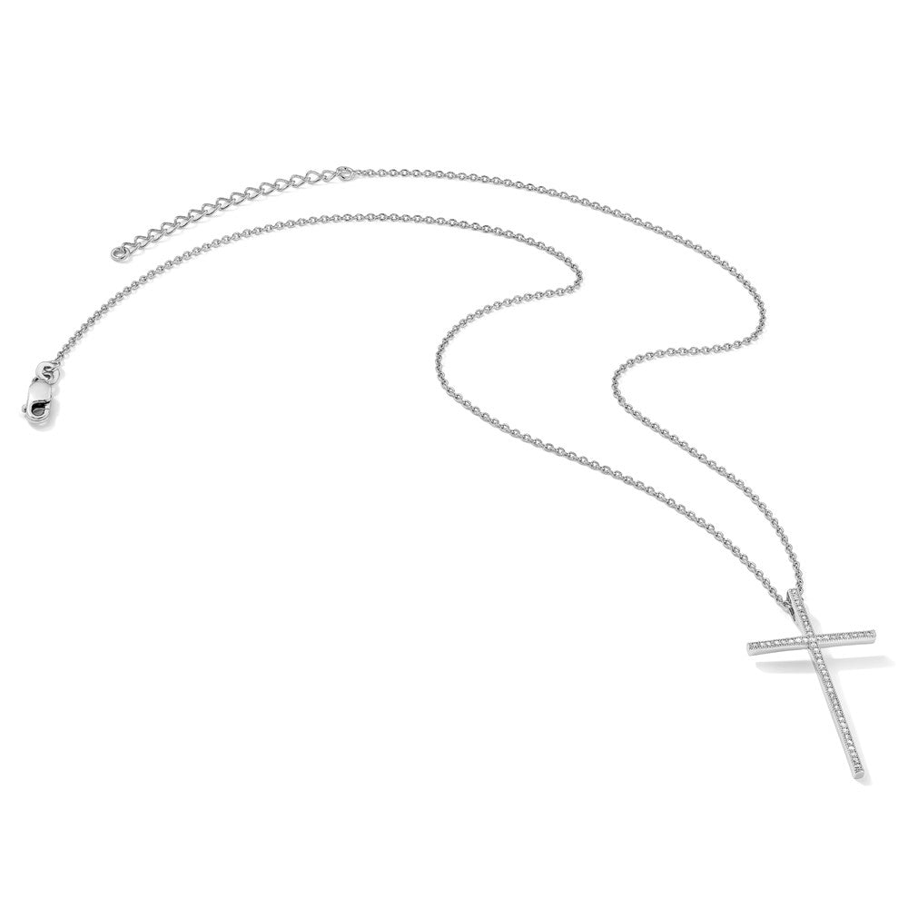 Sterling Silver Brilliant Embers Rhodium Plated 48 Stone 18 Inch Micro Pav‚Äö Cz Cross Necklace With 2 Extender