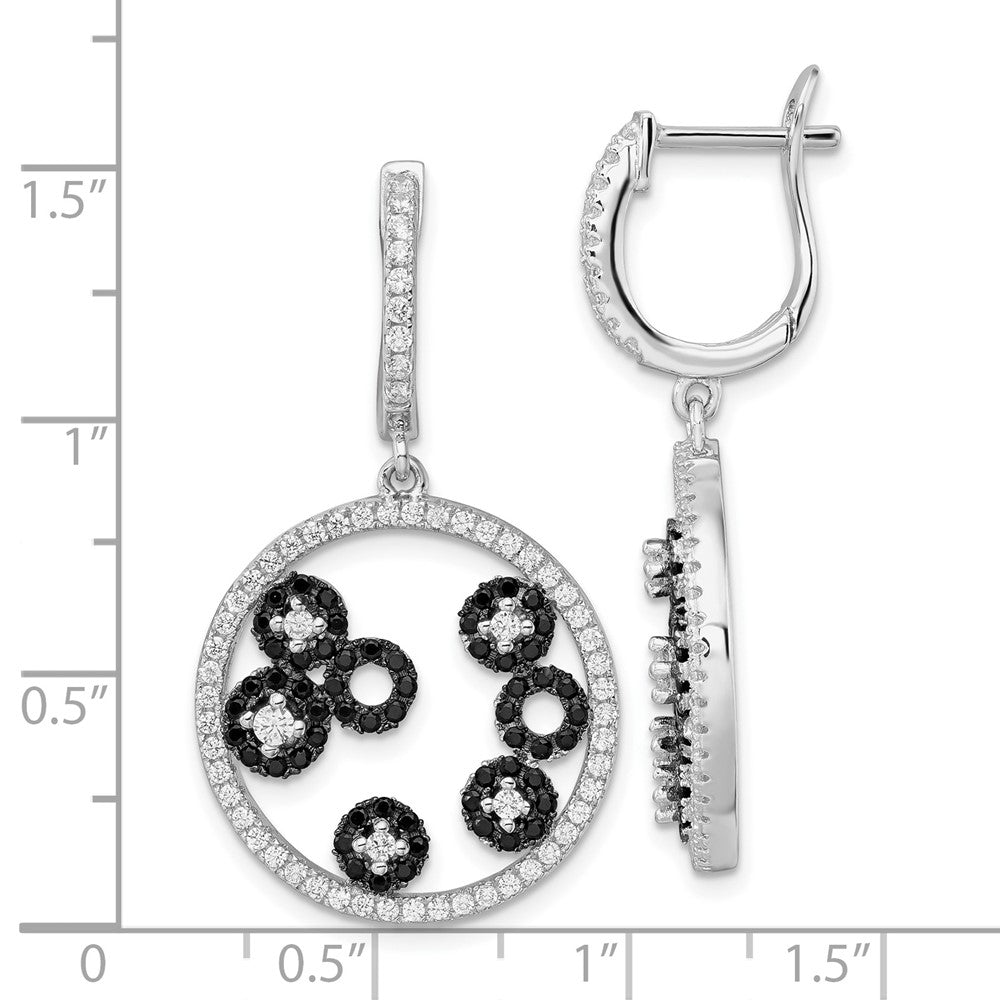 Sterling Silver True Fire Black & White Cz Circle Post Dangle Earrings