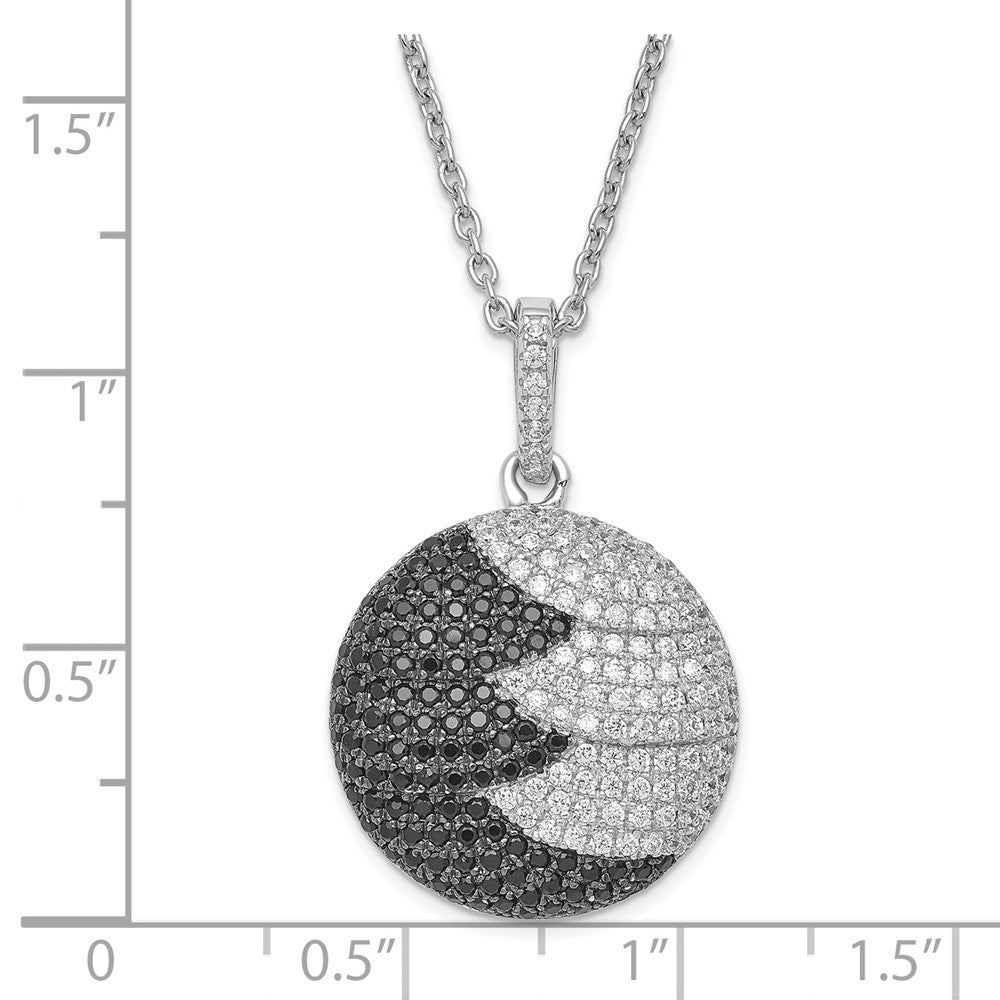 Sterling Silver True Fire Black & White Cz Circle W/ 2In Ext Necklace