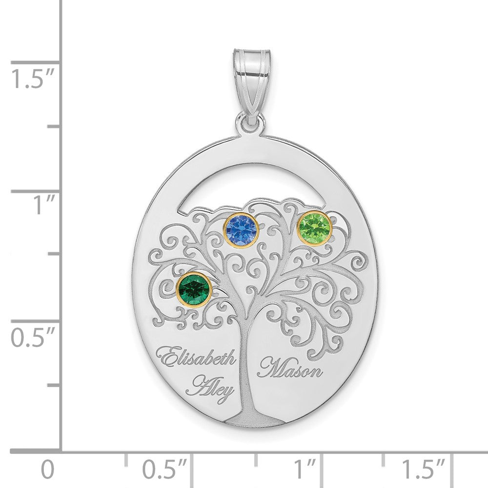 Sterling Silver Silver/Rhod Plated 3 Birthstone With 14K Bezel Family Pendant