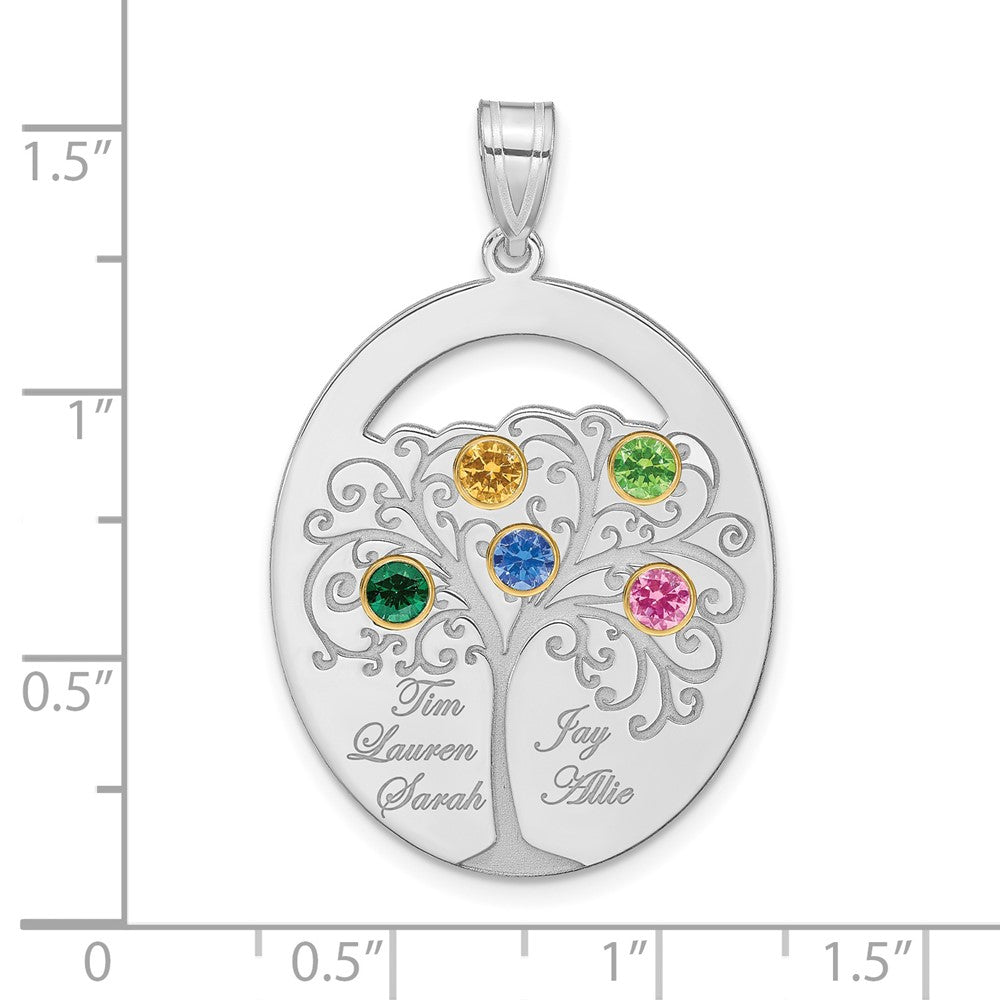 Sterling Silver Silver/Rhod Plated 5 Birthstone With 14K Bezel Family Pendant