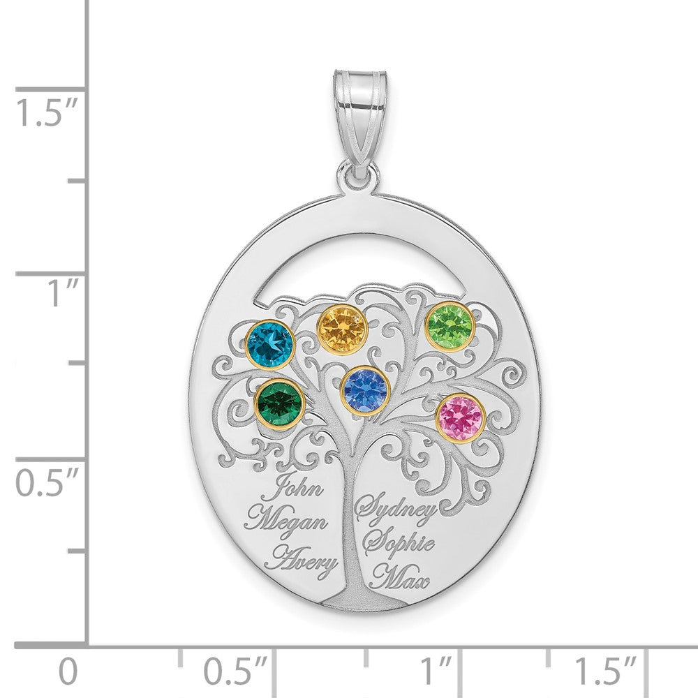 Sterling Silver Silver/Rhod Plated 6 Birthstone With 14K Bezel Family Pendant