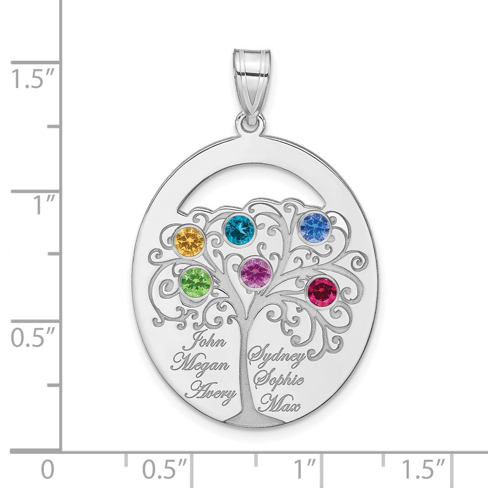 Sterling Silver Silver/Rhod Plated 6 Birthstone With Ss Bezel Family Pendant