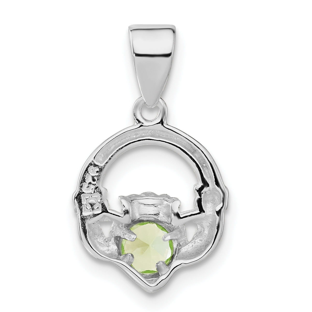 Sterling Silver Polished Green Cz Claddagh Pendant