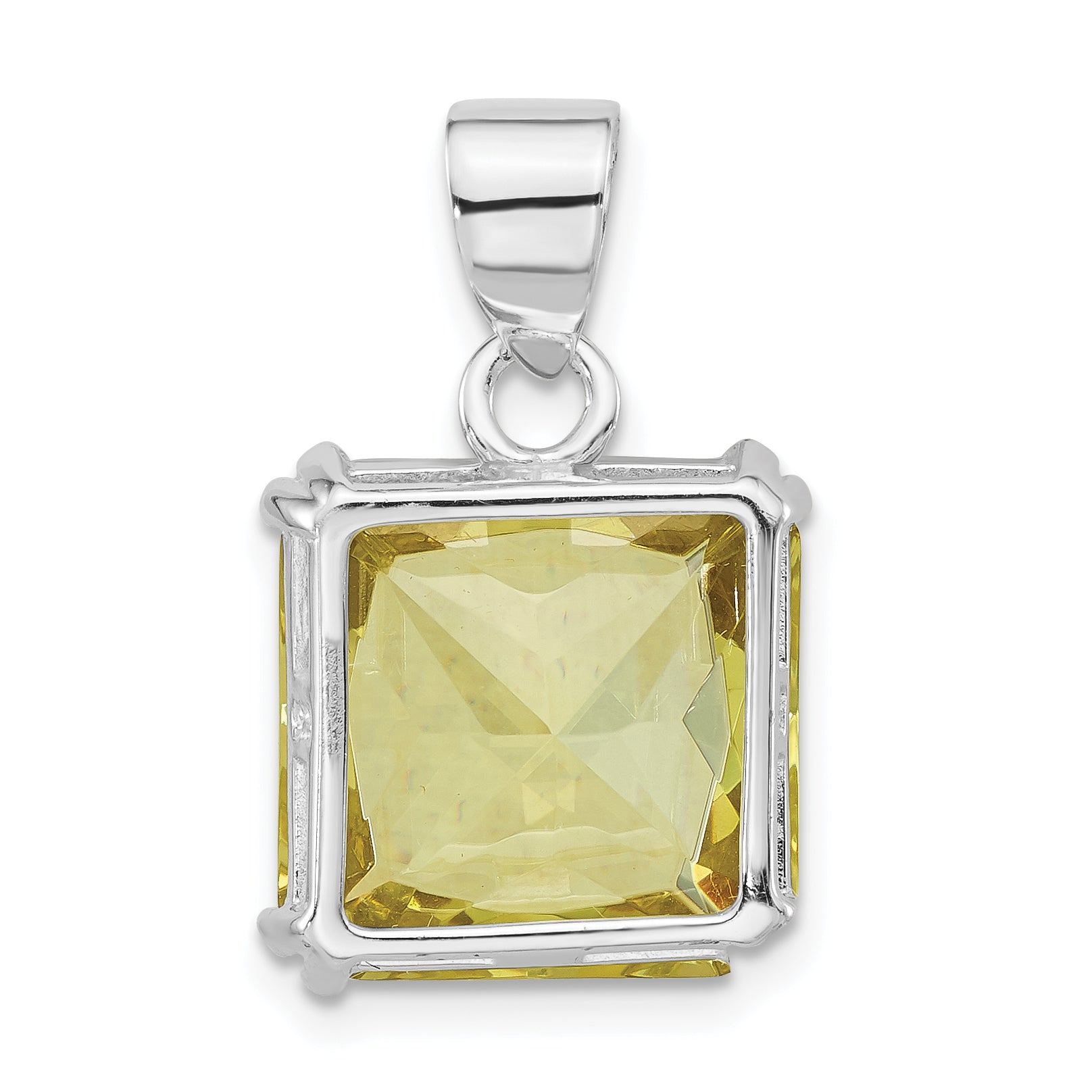 Sterling Silver Polished Light Green Cz Square Pendant