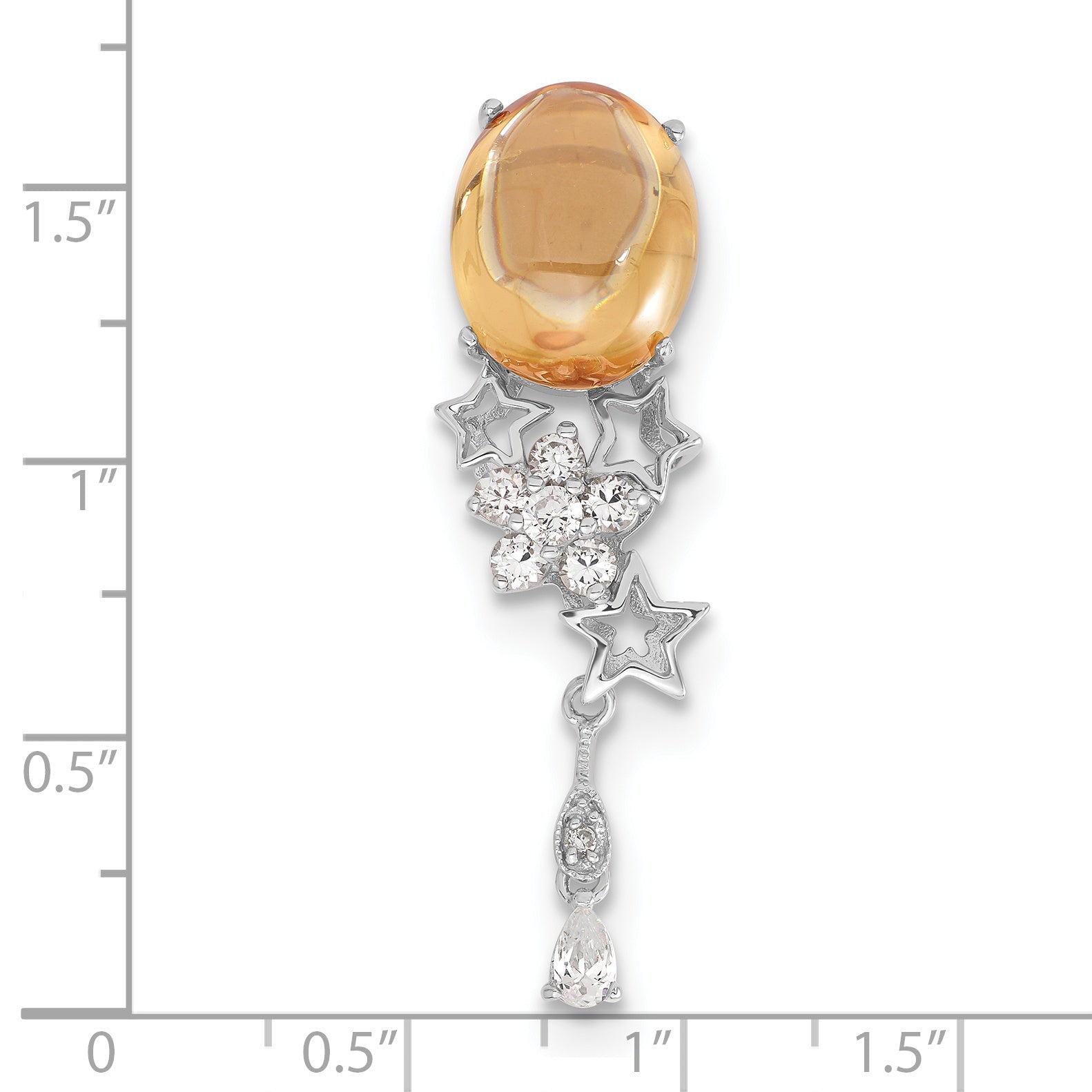 Sterling Silver Orange & Clear Cz Flower Stars Dangle Chain Slide