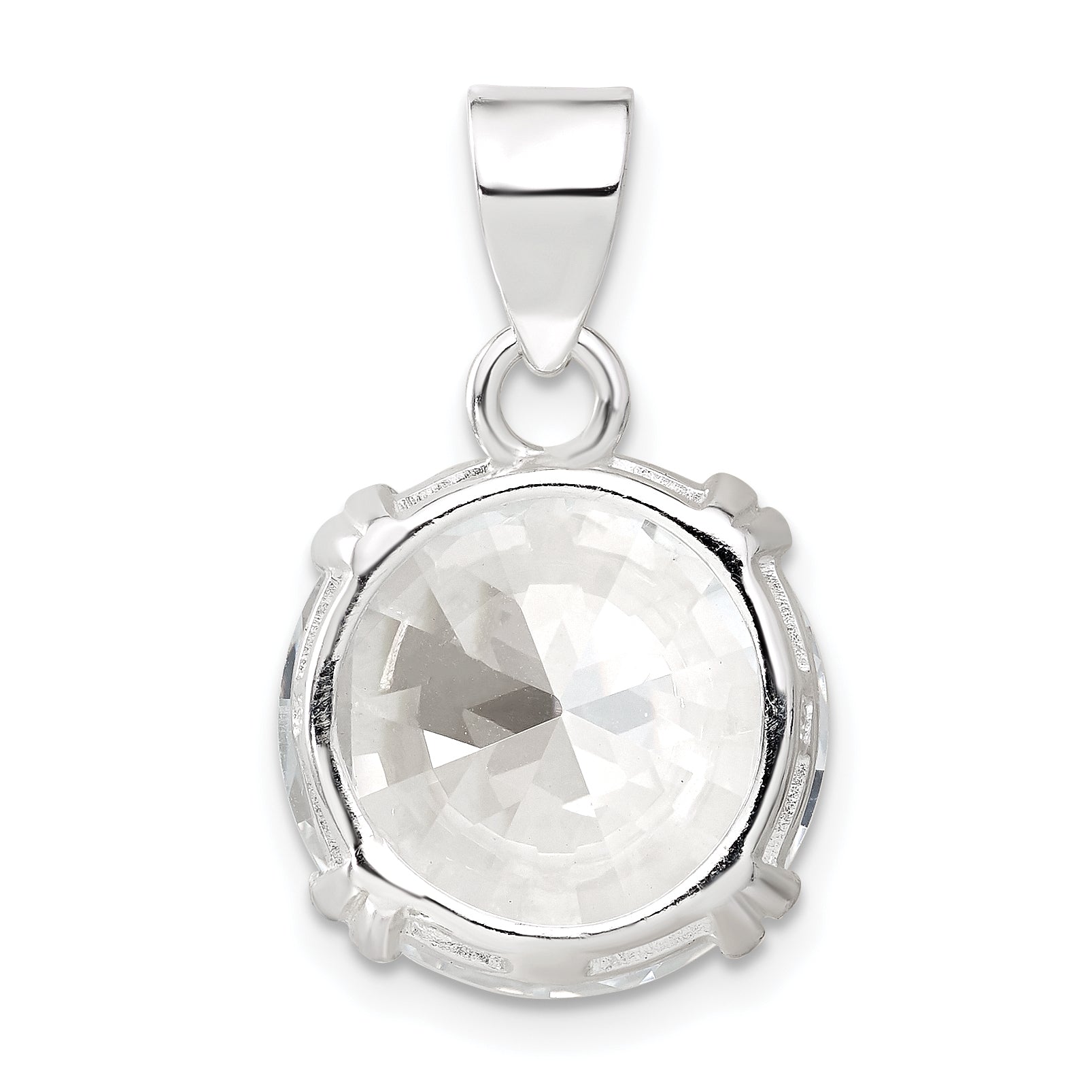 Sterling Silver Round Clear Cz Pendant