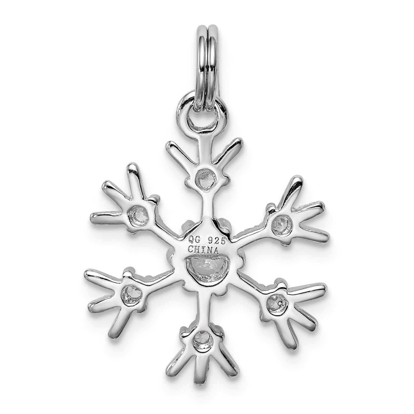 Sterling Silver Rhodium-Plated Cz Snowflake Charm