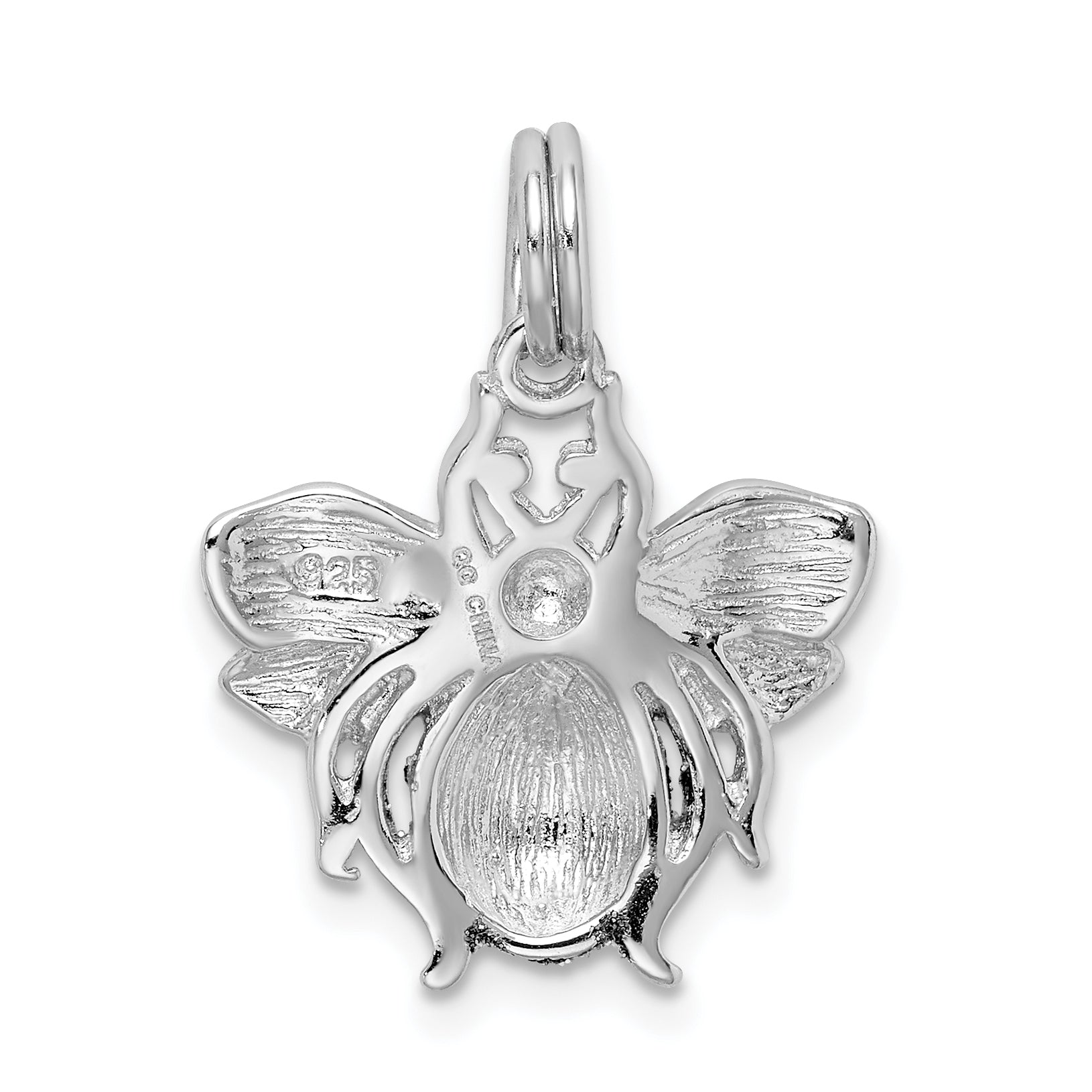 Sterling Silver Rhodium-Platedgreen & Yellow Enamel Bee Charm