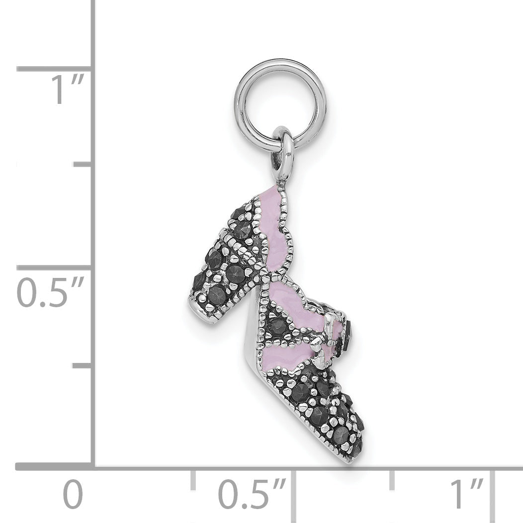 Sterling Silver Lavender Enamel & Marcasite Shoe Charm