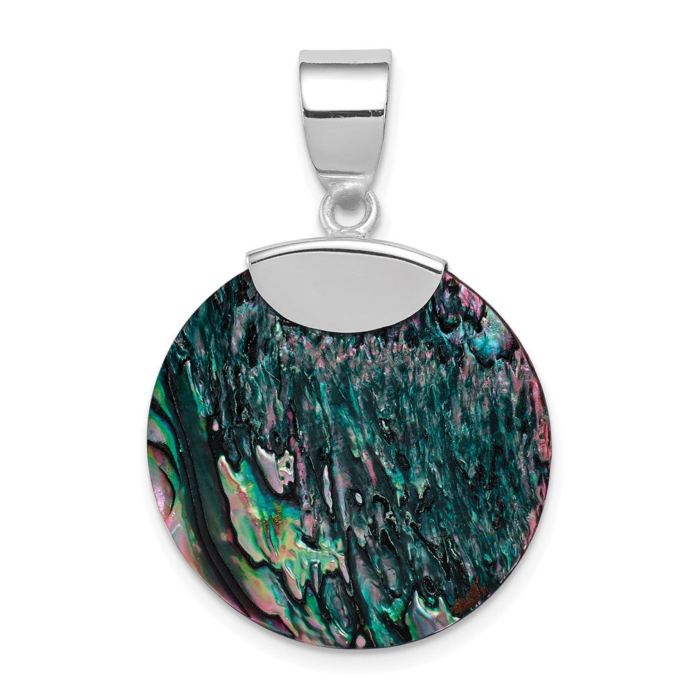 Sterling Silver Rhodium-Plated Round Abalone Pendant