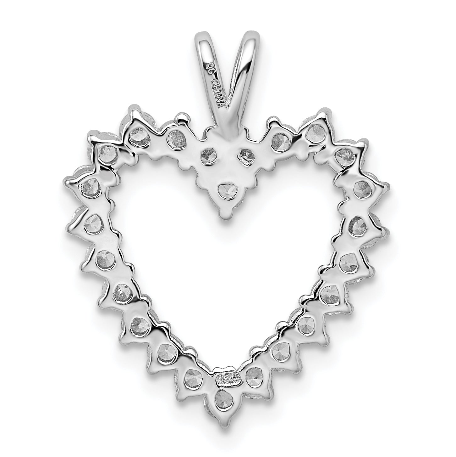 Sterling Silver Rhodium-Plated Cz Heart Pendant