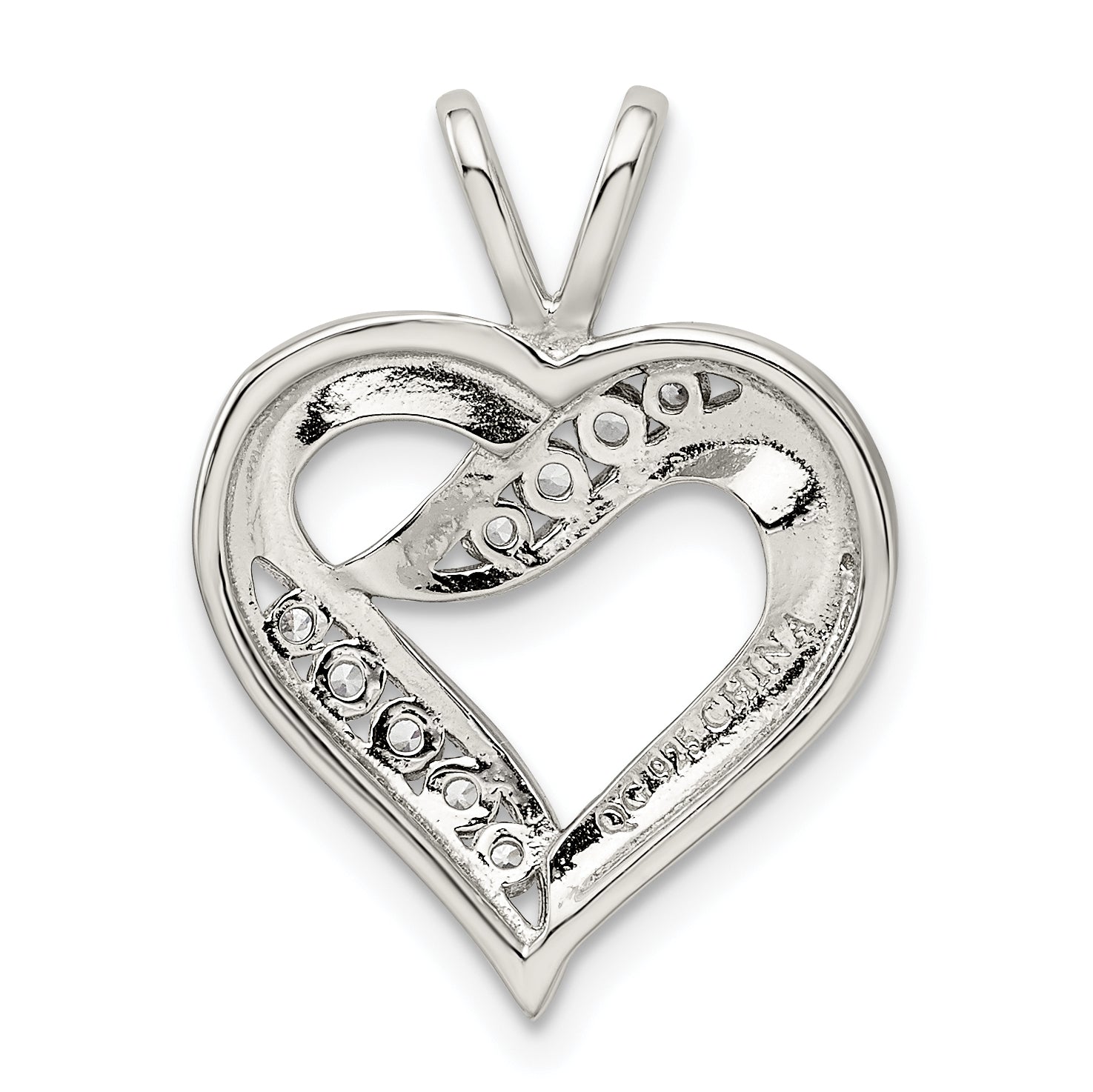 Sterling Silver Rhodium-Plated Cz Heart Pendant