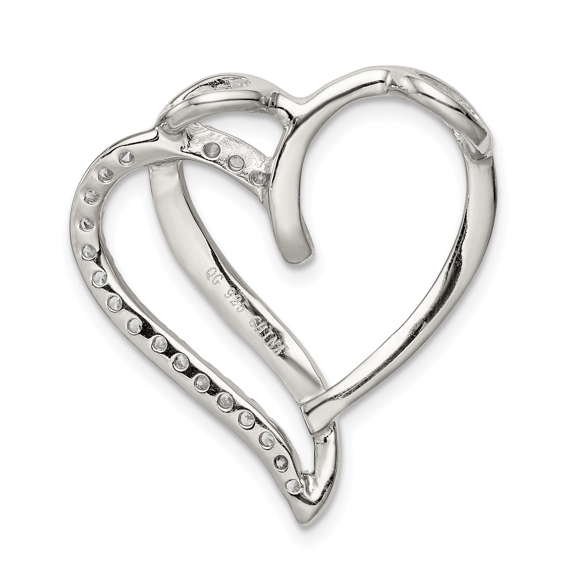 Sterling Silver Rhodium-Plated Cz Heart Pendant