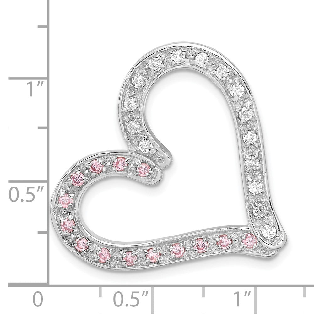 Sterling Silver Pink And Clear Cz Heart Chain Slide