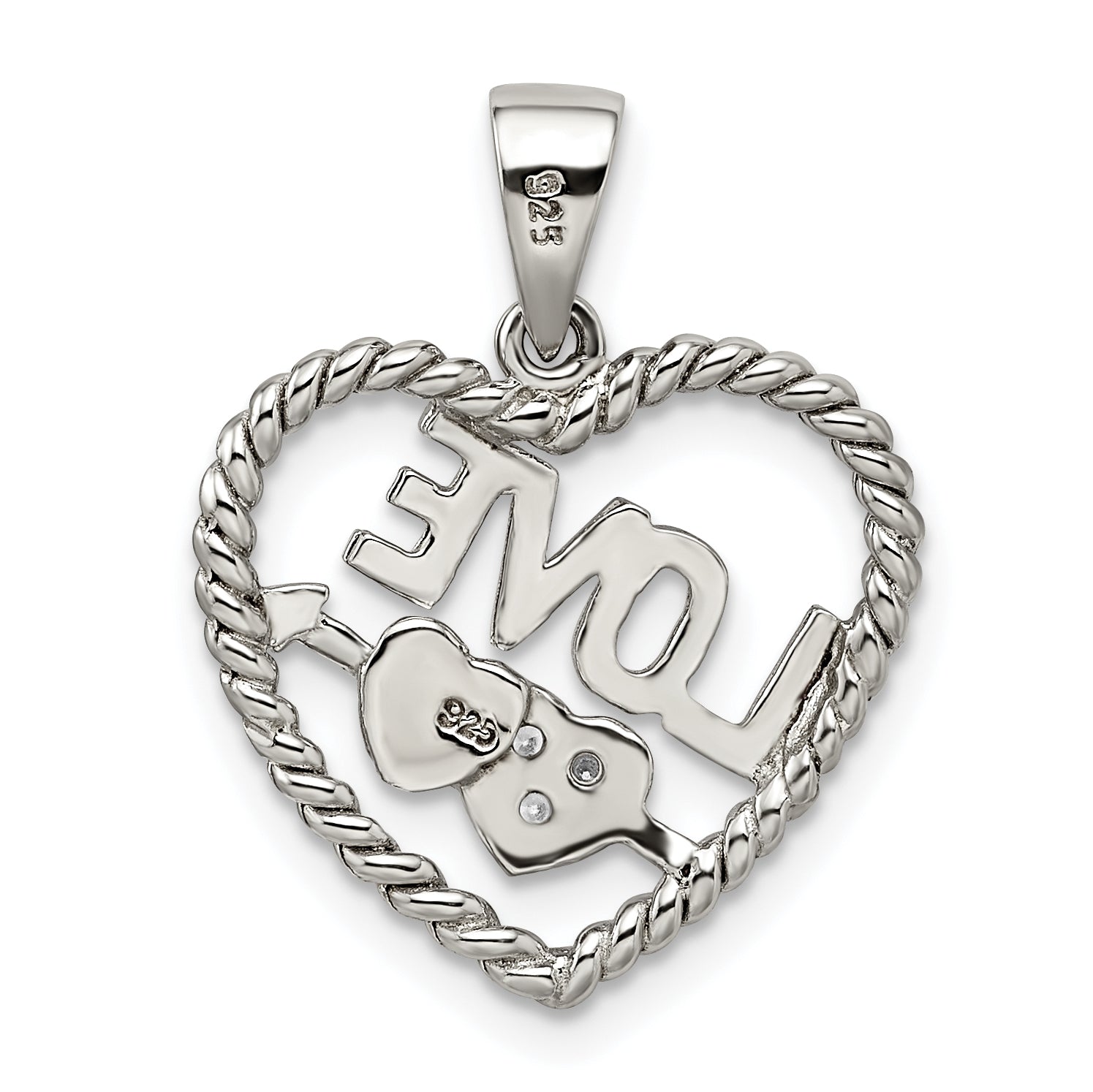 Sterling Silver Rhodium-Plated Cz Love Heart Pendant