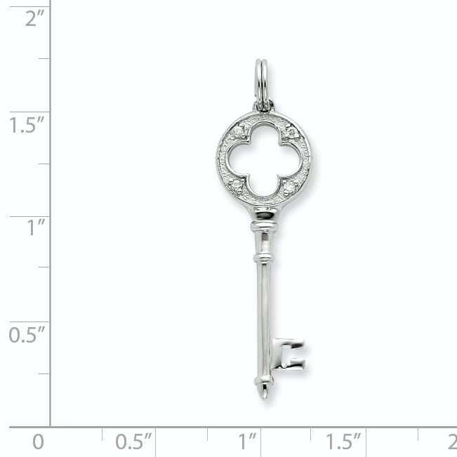 Sterling Silver Cz Key Pendant