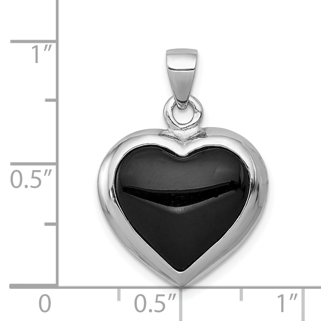 Sterling Silver Rhod-Pltd Onyx/Mother Of Pearl Reversible Heart Pendant